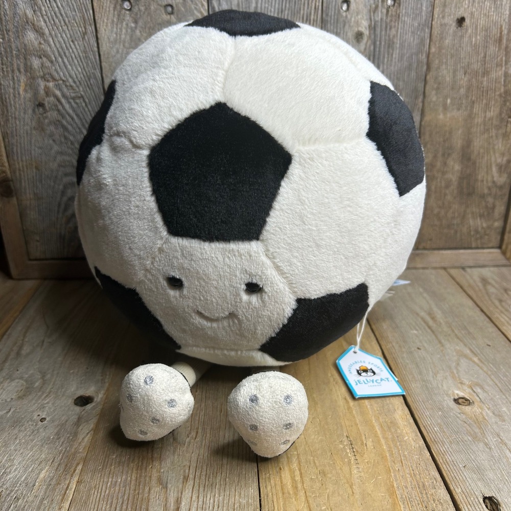 Jellycat Amuseables Sports Soccer Ball Plush Black White AS2UKF NWT 9in